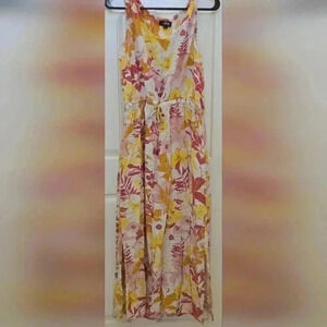 A.n.a. Tropical Floral Print Sleeveless Maxi Dress Elastic Drawstring Waist